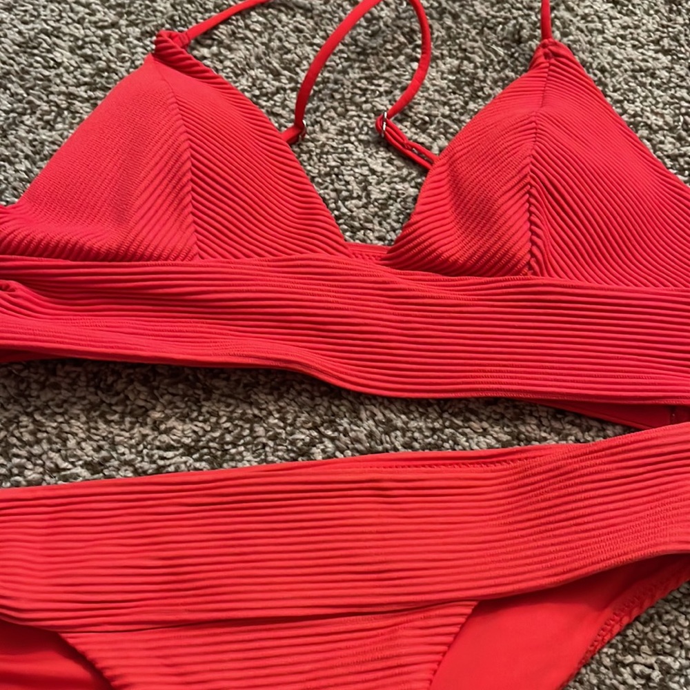 Red Bikini Ribbed Material Small - Picture 2 of 3